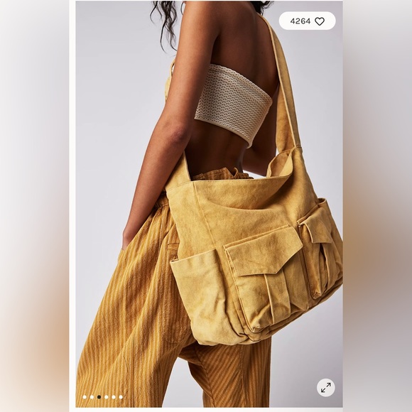 NWOT Free People Hive Carryall Bag In Sand Storm (Yellow) - Picture 3 of 6